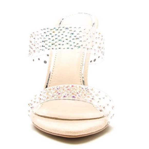Qupid Clear and Nude Heels with Rhinestones - Picture 3 of 5